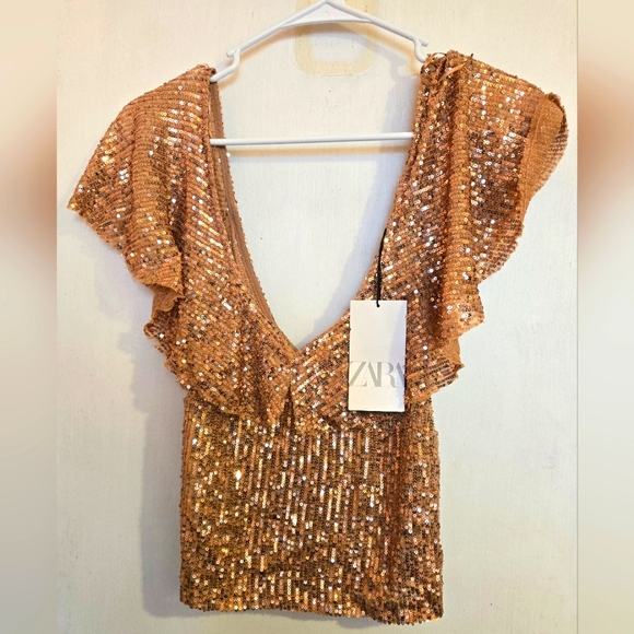 Zara Sequin Gold Top - Picture 2 of 6